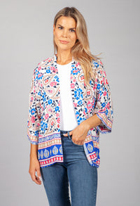 PAMELA SCOTT PAISLEY KIMONO STYLE CARDIGAN IN WHITE