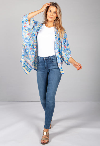 PAMELA SCOTT PAISLEY KIMONO STYLE CARDIGAN IN BABY BLUE