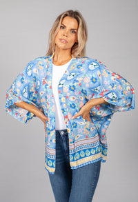 PAMELA SCOTT PAISLEY KIMONO STYLE CARDIGAN IN BABY BLUE