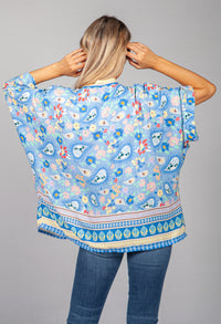 PAMELA SCOTT PAISLEY KIMONO STYLE CARDIGAN IN BABY BLUE