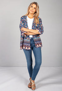 PAMELA SCOTT FLORAL KIMONO STYLE CARDIGAN IN NAVY