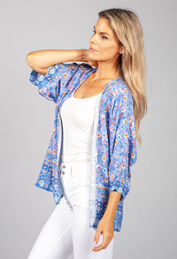 PAMELA SCOTT FLORAL KIMONO STYLE CARDIGAN IN LILAC