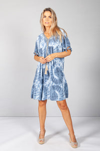 Blue Boho Tie Dye Dress