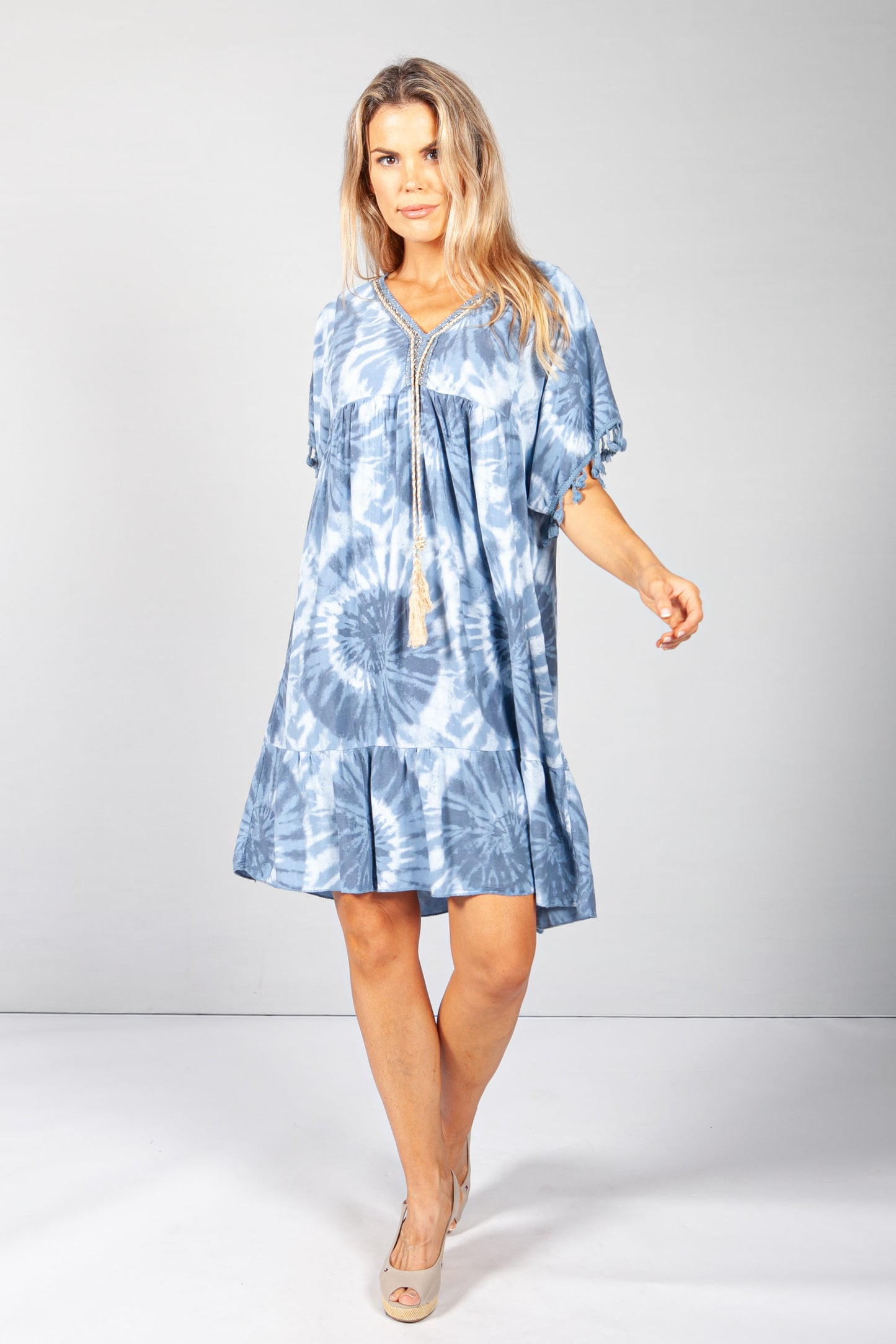 Blue Boho Tie Dye Dress