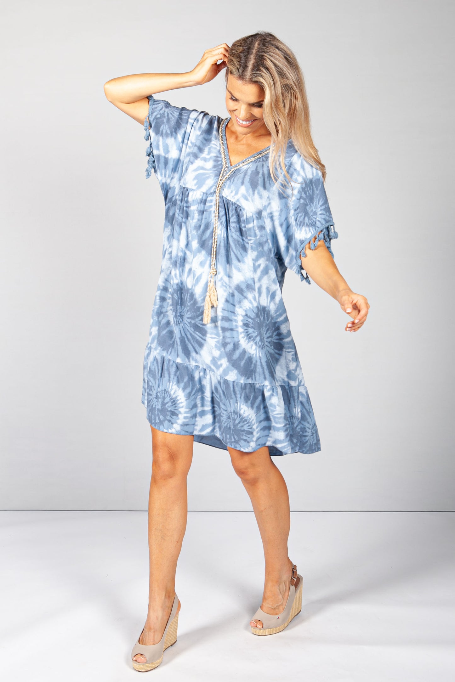 Blue Boho Tie Dye Dress