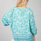 PAMELA SCOTT FLORAL KIMONO STYLE CARDIGAN IN TURQUOISE