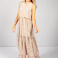 Beige Print Ruffle Tiered Dress