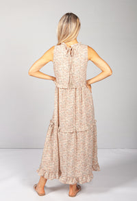 Beige Print Ruffle Tiered Dress