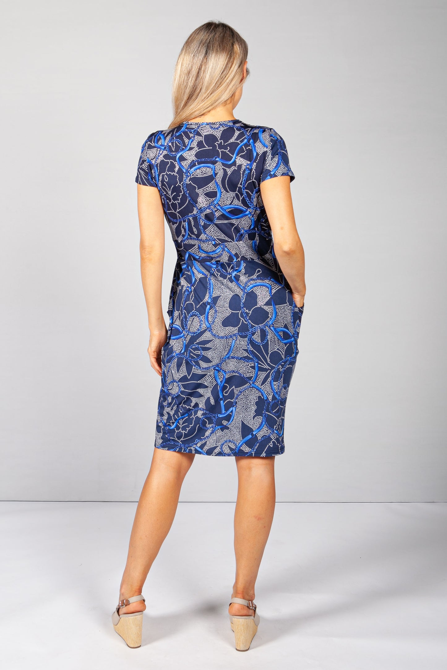 Royal Blue Print V-Neck Dress