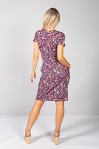 Navy & Red Vine Floral Print Dress