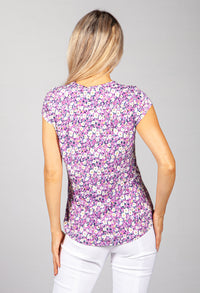 PAMELA SCOTT FLORAL V NECK TOP IN LILAC