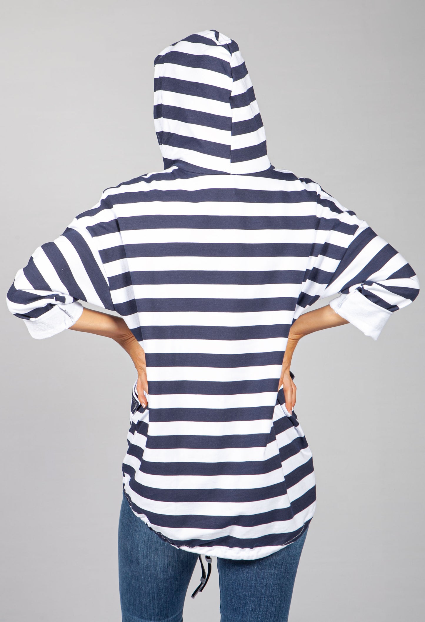 Navy & White Striped Zip Up Hoodie