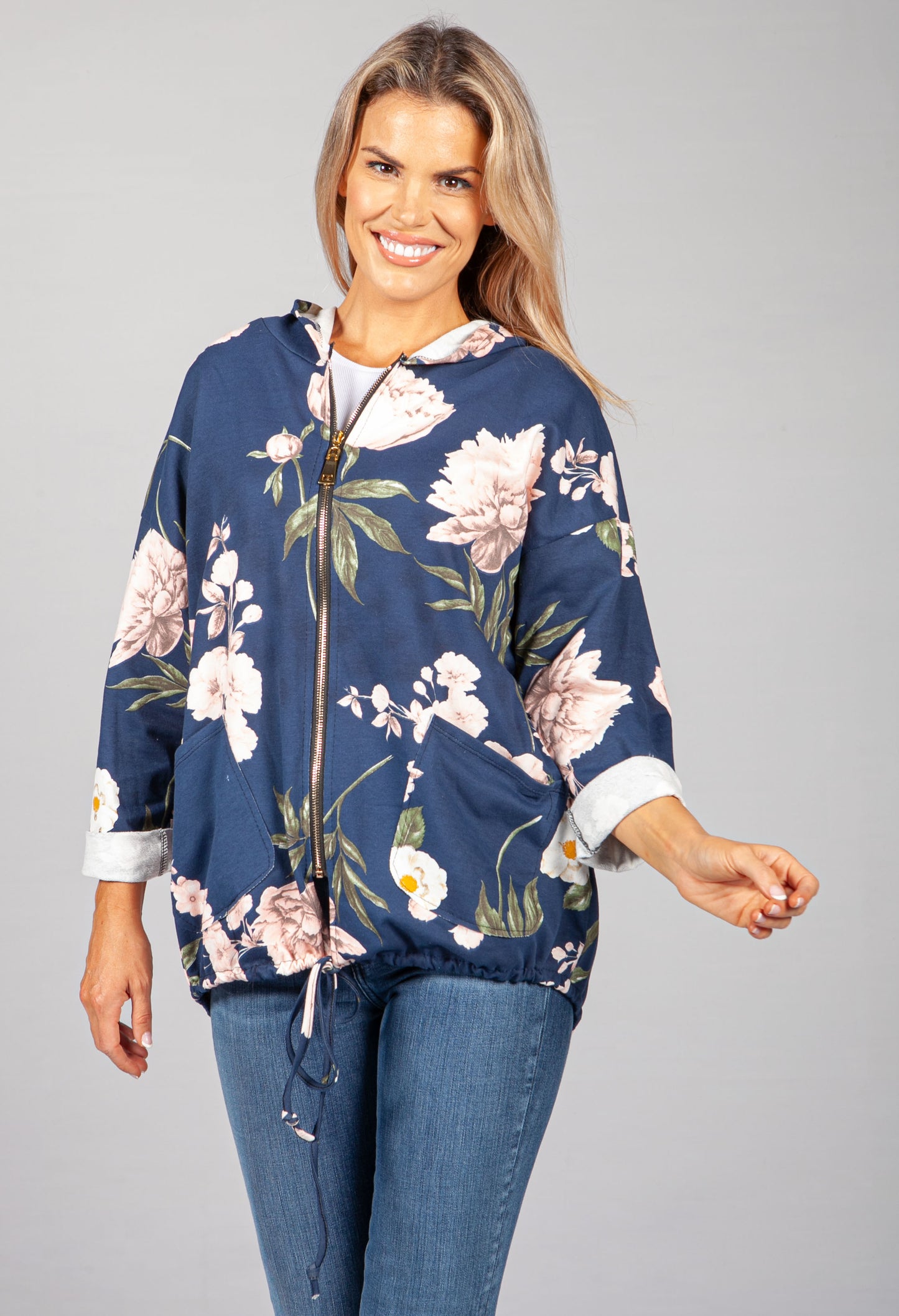 PAMELA SCOTT FLORAL ZIP UP HOODIE