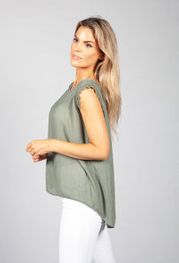 Khaki Crepe Sleeveless Top