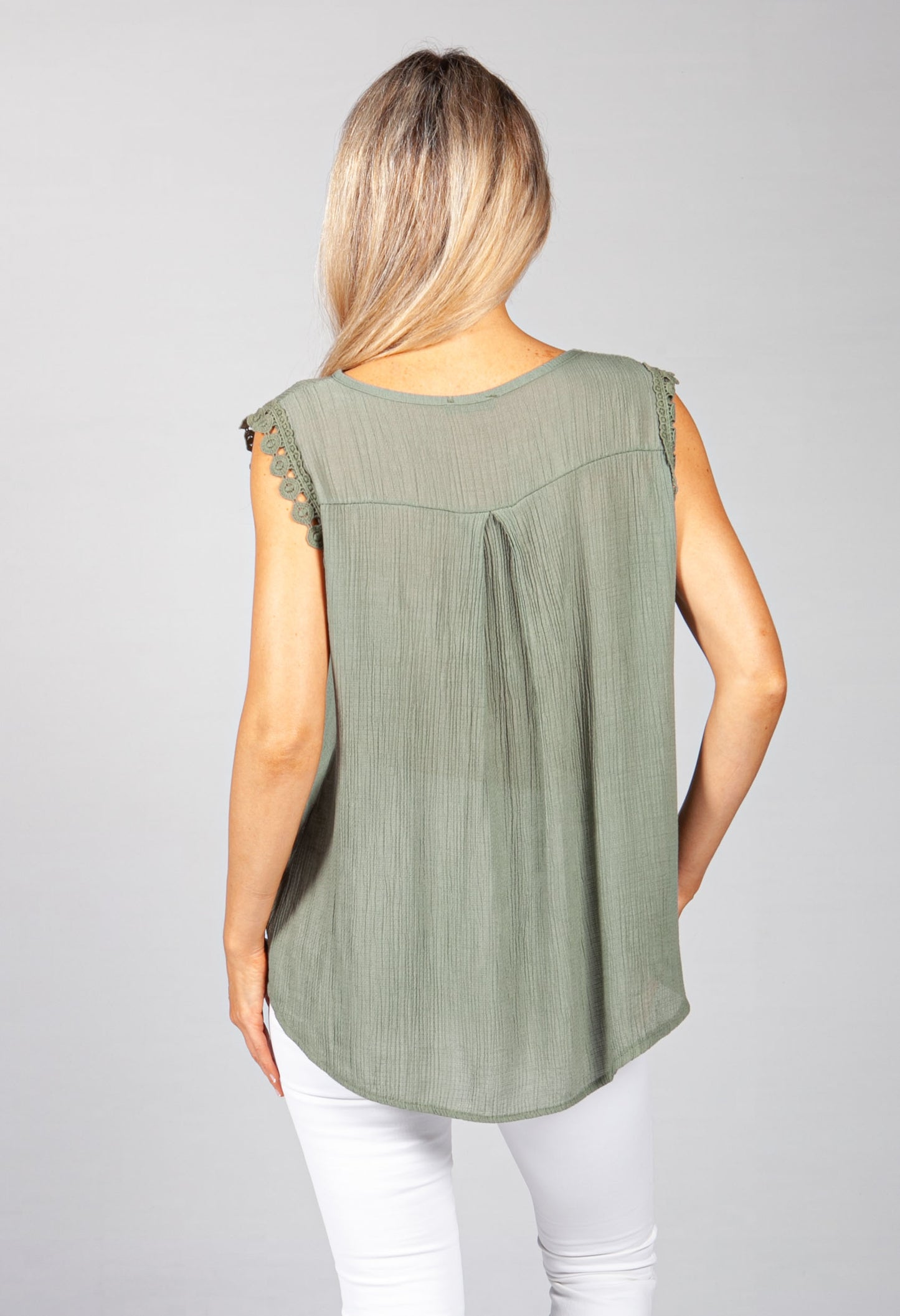 Khaki Crepe Sleeveless Top