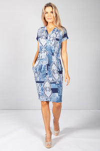 Blue Abstract Paisley Print Dress