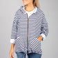 PAMELA SCOTT NAVY & WHITE NARROW STRIPED ZIP UP HOODIE