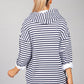 PAMELA SCOTT NAVY & WHITE NARROW STRIPED ZIP UP HOODIE