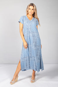 Blue Paisley Print Maxi Dress