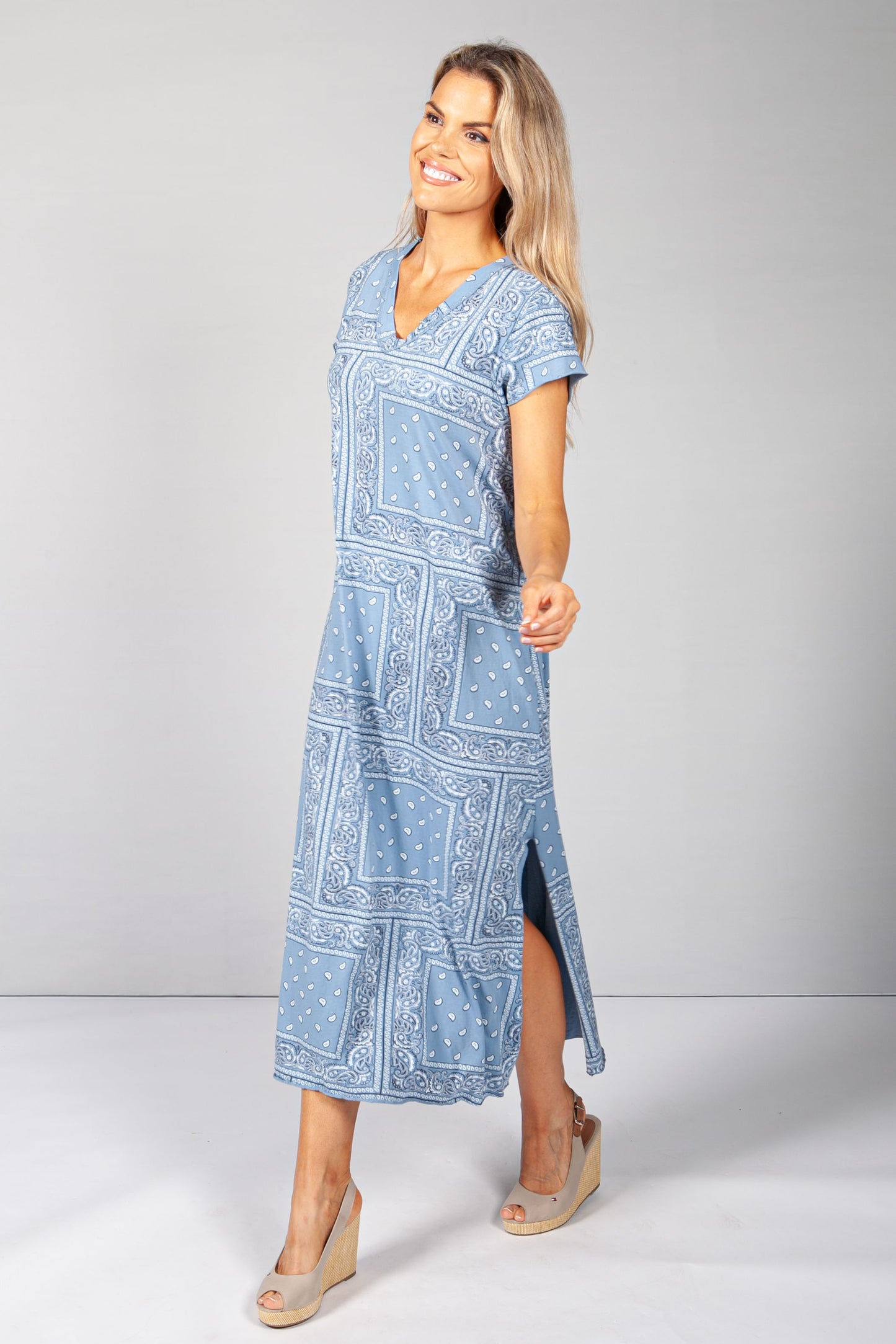 Blue Paisley Print Maxi Dress