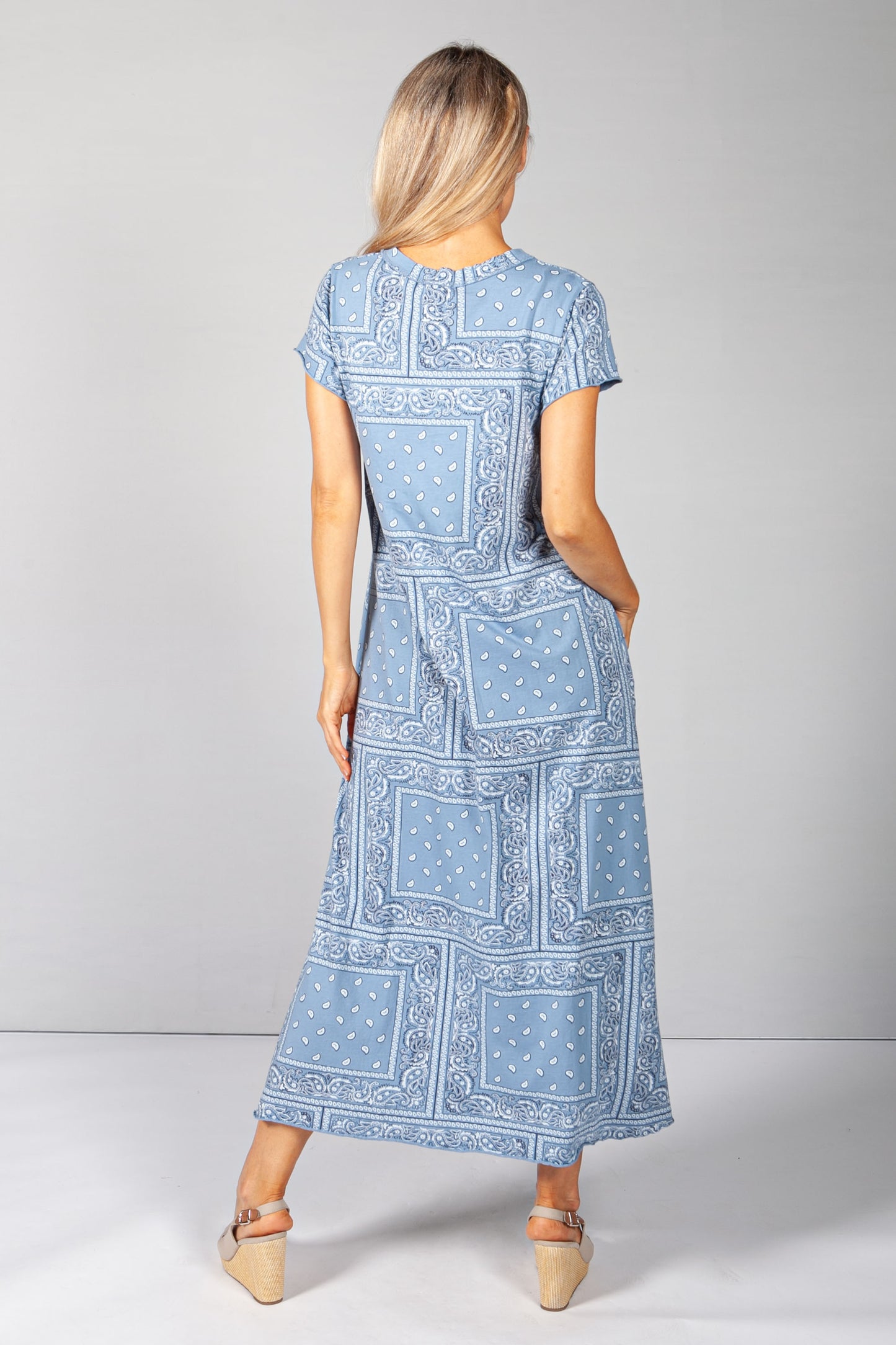 Blue Paisley Print Maxi Dress