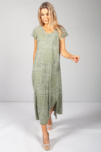 Khaki Paisley Print Maxi Dress