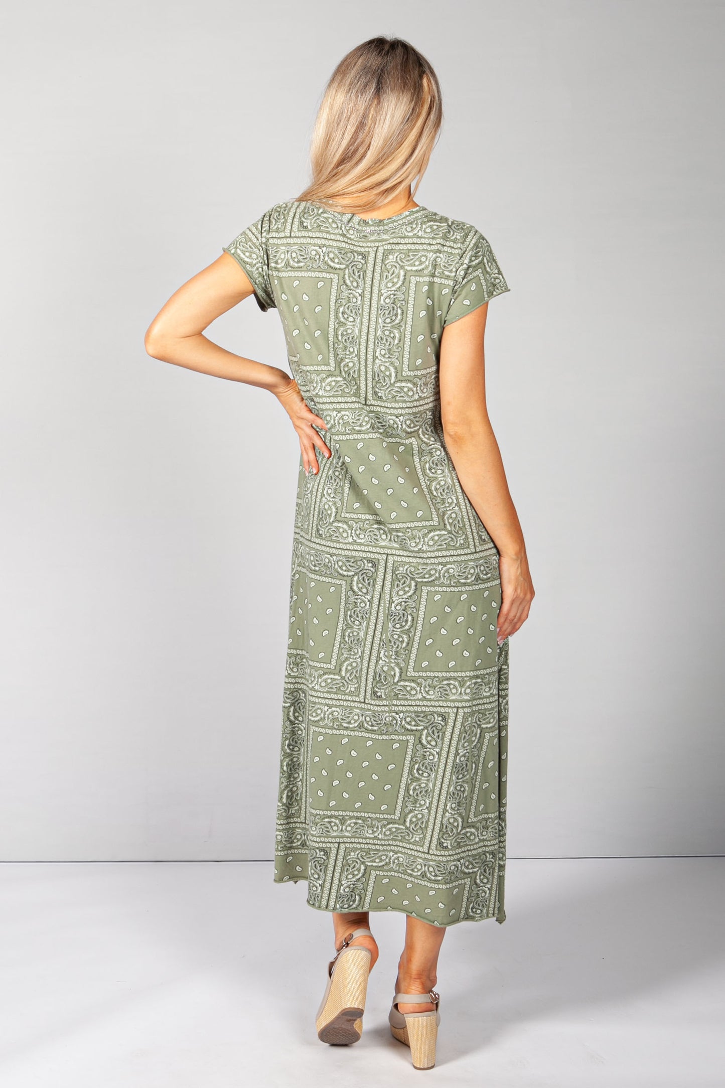 Khaki Paisley Print Maxi Dress