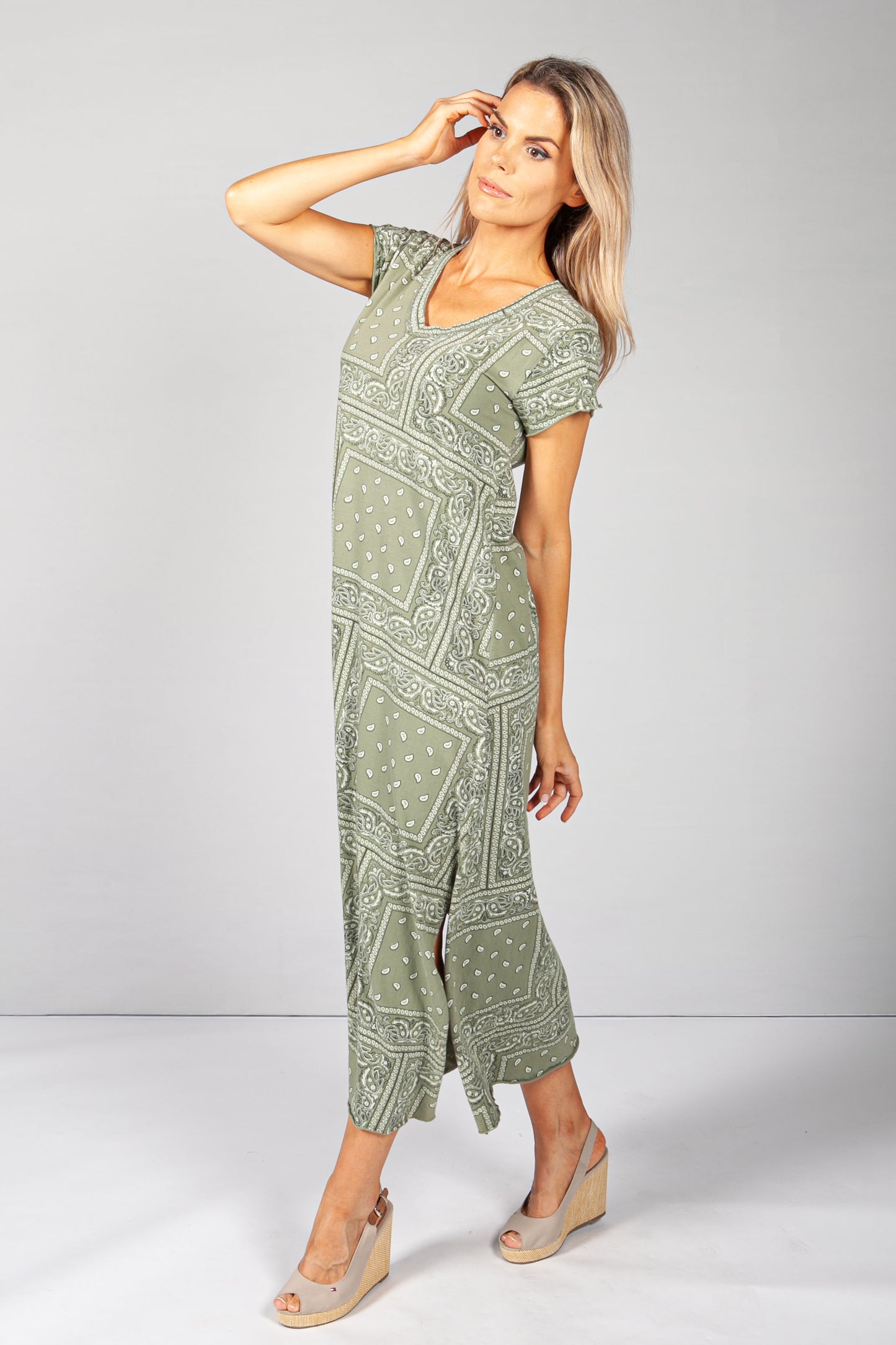 Khaki Paisley Print Maxi Dress