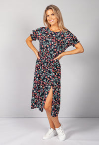 Dark Navy Floral Midi Dress