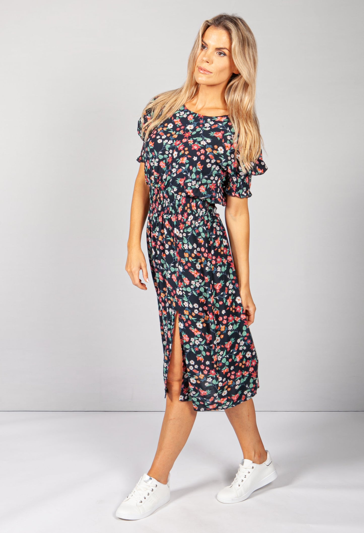 Dark Navy Floral Midi Dress