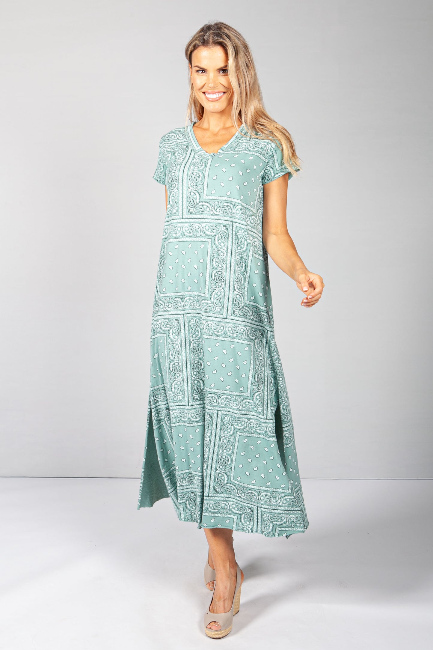 Green Paisley Print Maxi Dress