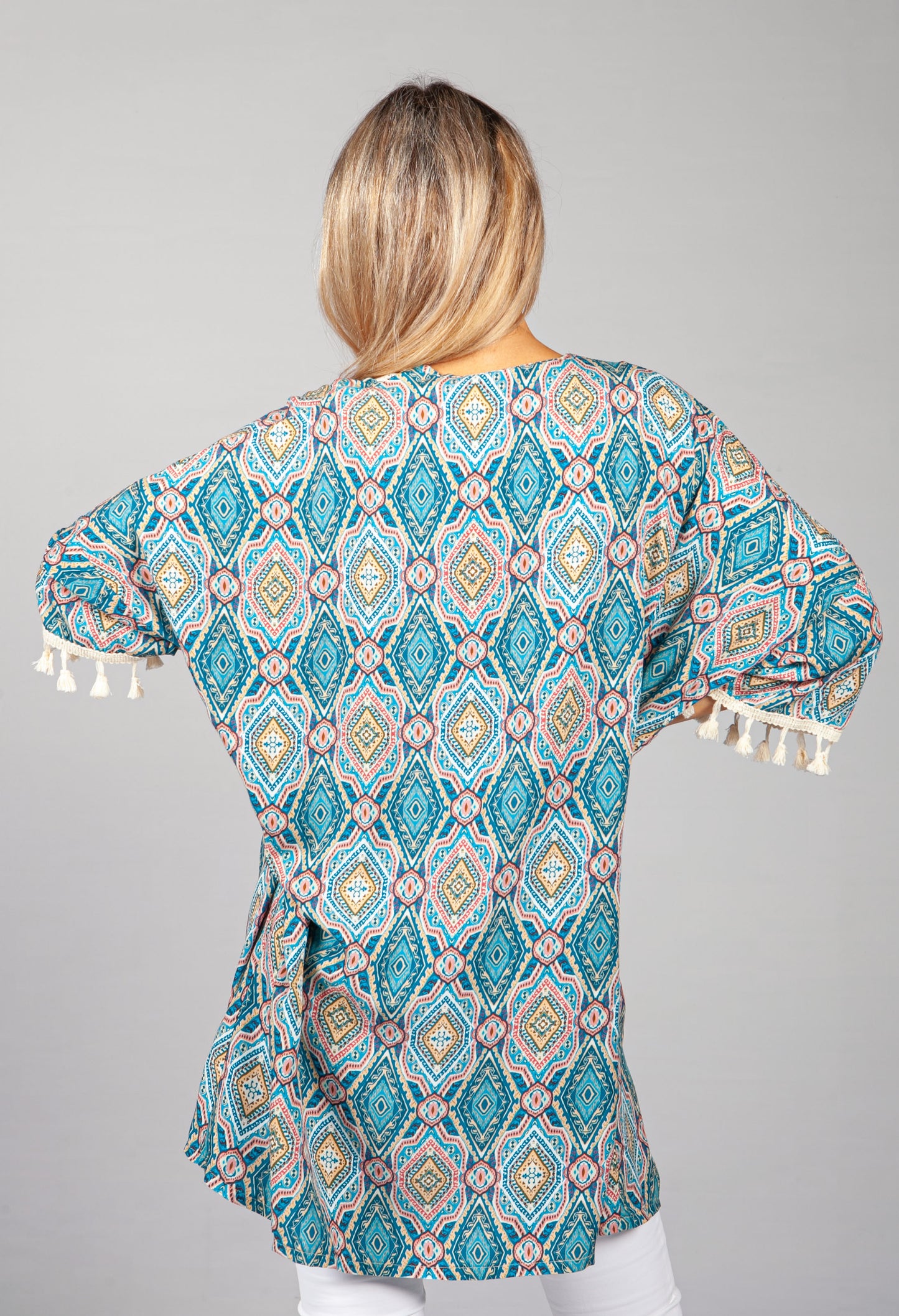 PAISLEY PRINT KIMONO BRODERIE ANGLAISE DETAIL IN TEAL