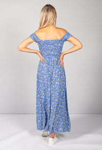 Blue Floral Smocking Bodice Dress