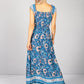 Dark Blue Floral Smocking Bodice Dress