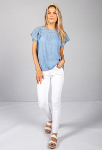 Blue Embroidered Top