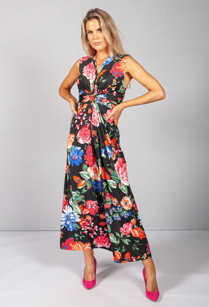 Black & Multicolour Floral Print Dress