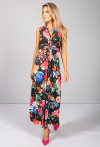 Black & Multicolour Floral Print Dress