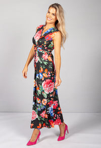 Black & Multicolour Floral Print Dress