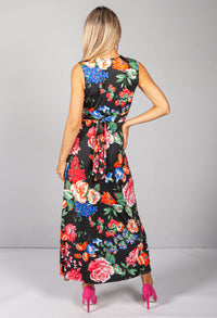 Black & Multicolour Floral Print Dress