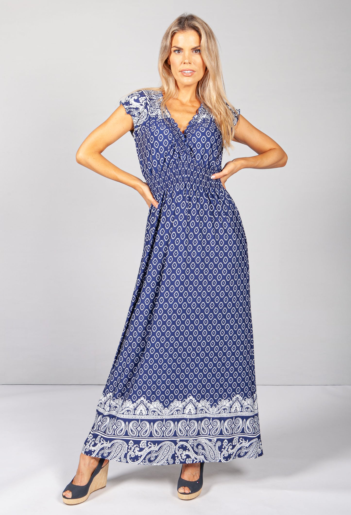 Blue Vintage Paisley Print Dress