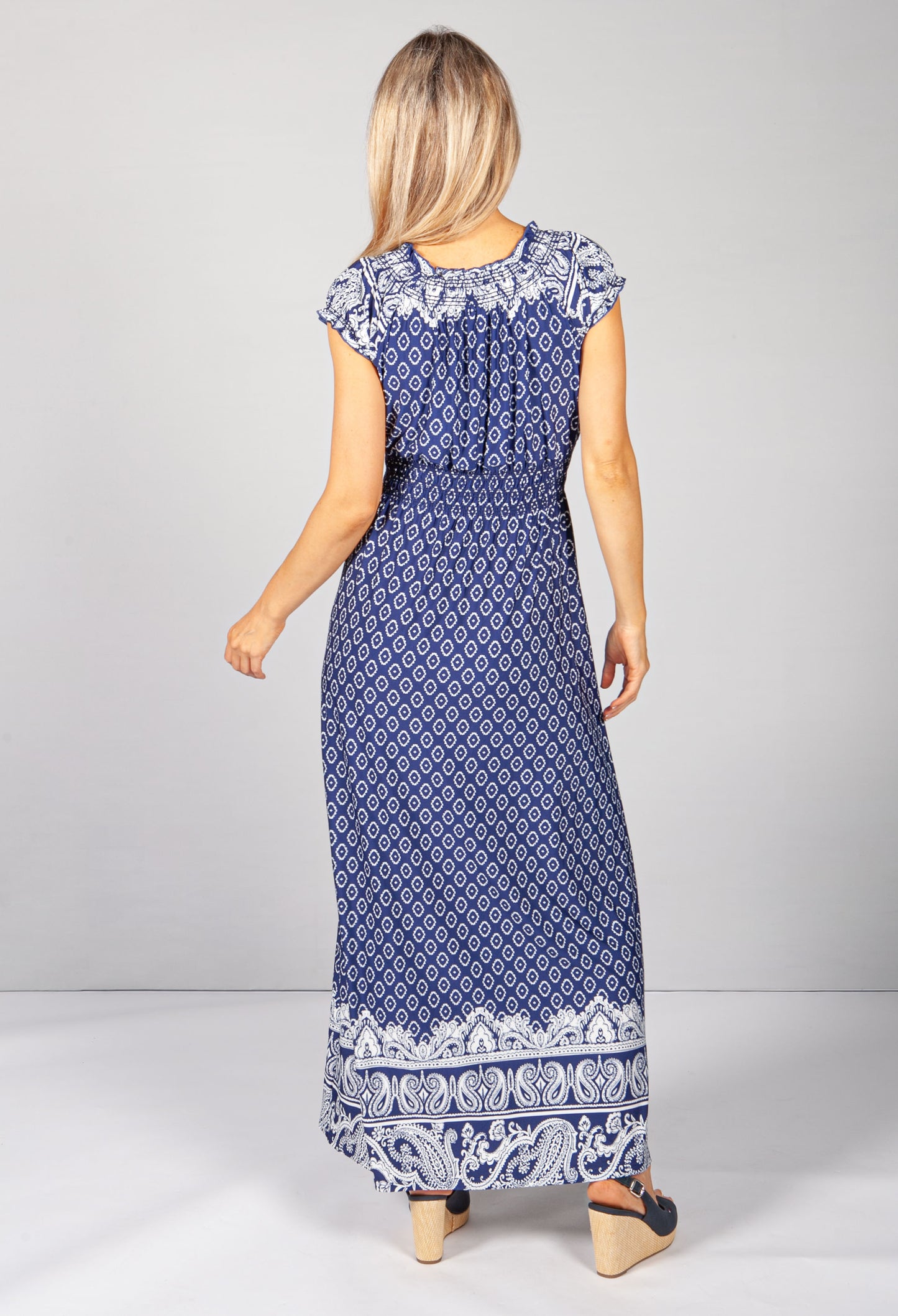 Blue Vintage Paisley Print Dress