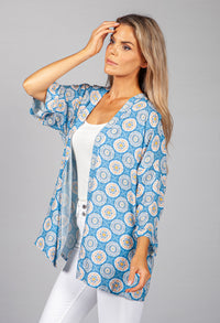 PAMELA SCOTT VINTAGE PRINT KIMONO STYLE CARDIGAN IN BABY BLUE