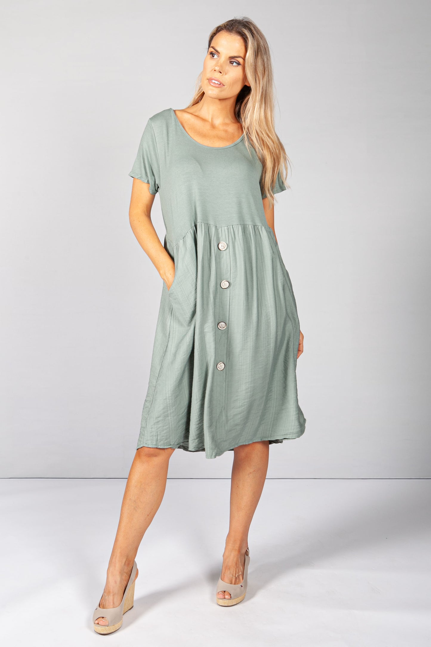 Khaki Button Dress