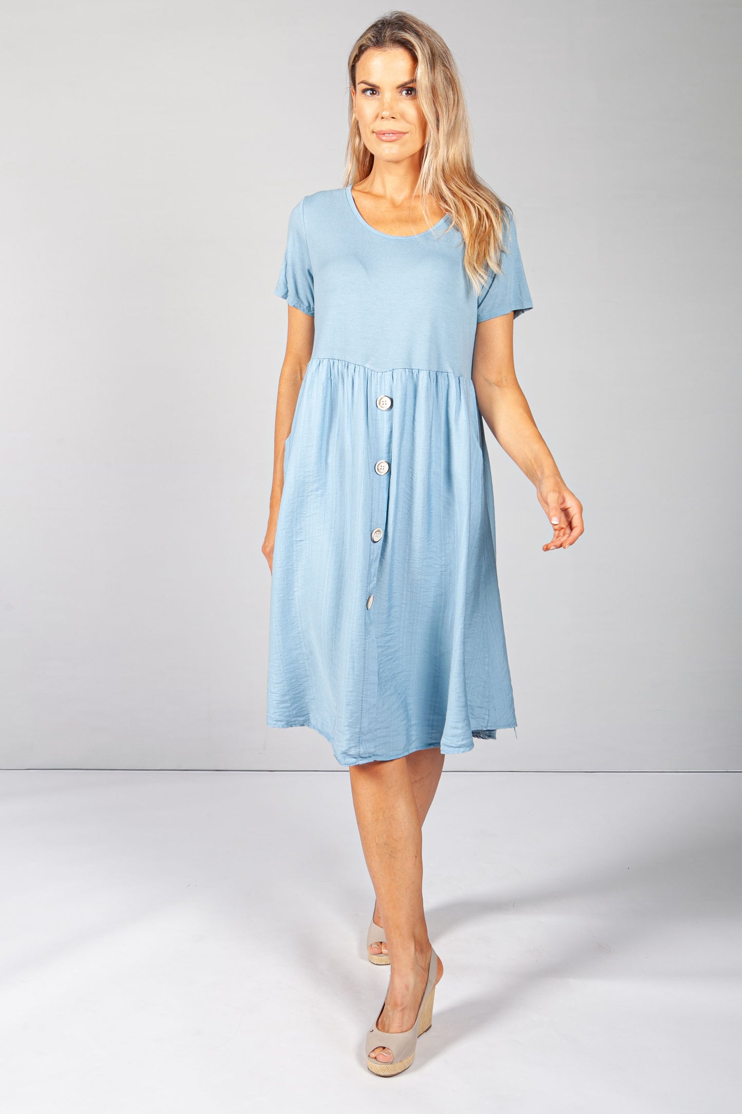 Afternoon Sky Button Dress