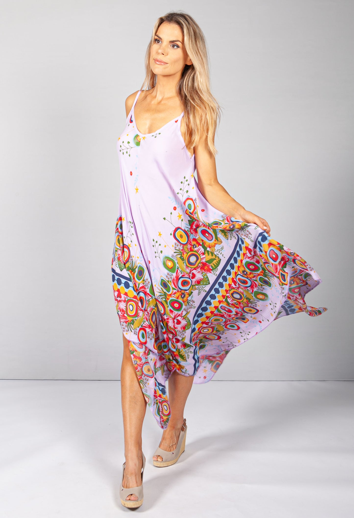 Floral Abstract Print Dress in Lilac