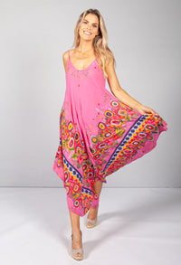 Floral Abstract Print Dress in Fuchsia