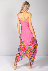 Floral Abstract Print Dress in Fuchsia