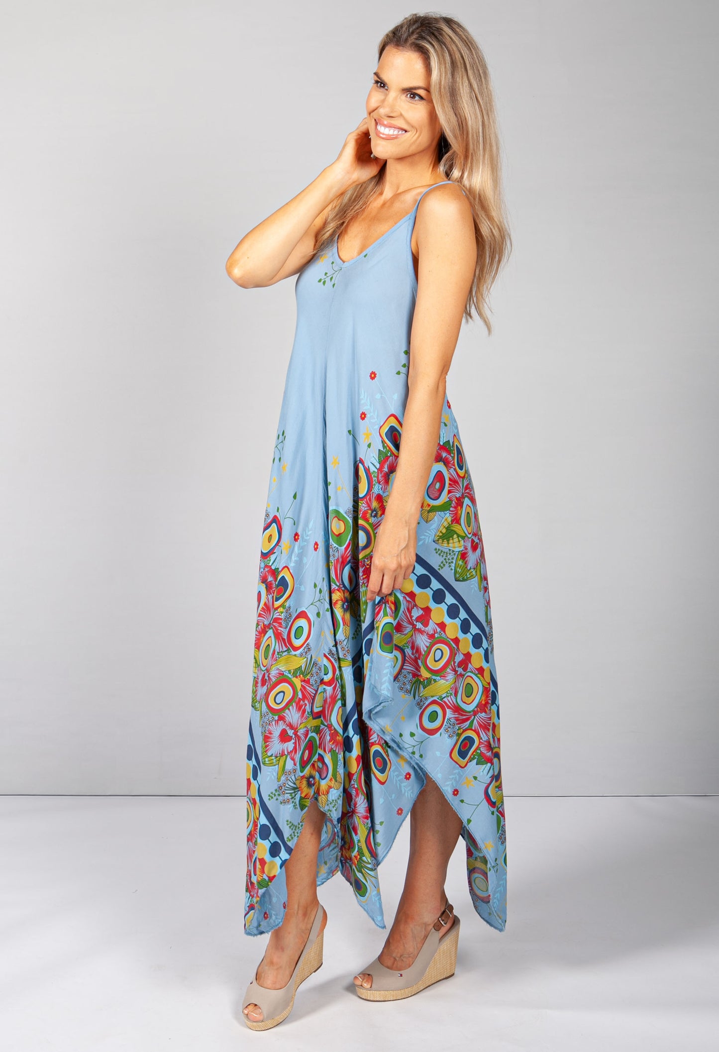 Floral Abstract Print Dress in Blue