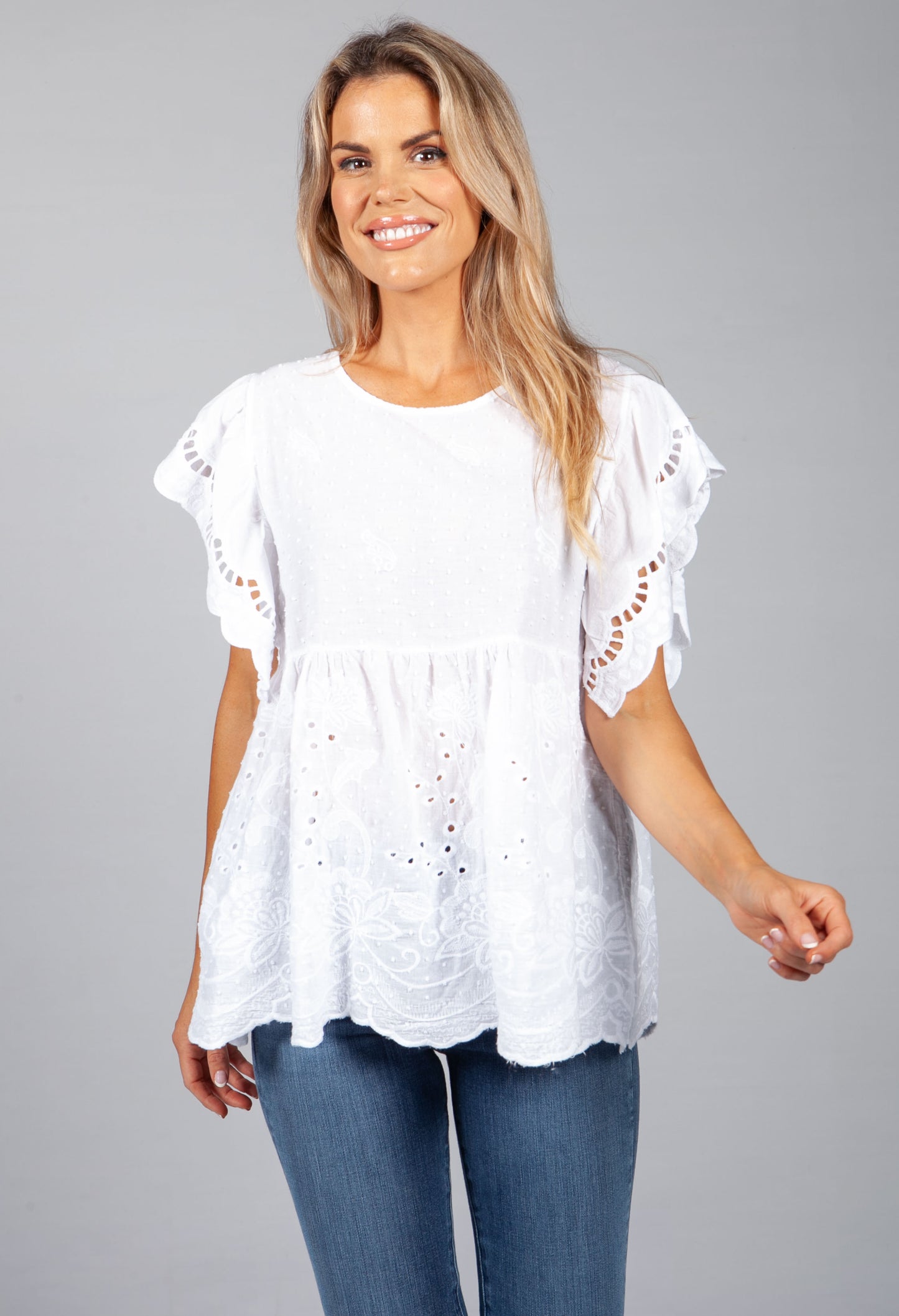 White Embroidered Peasant Blouse