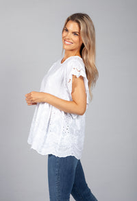 White Embroidered Peasant Blouse